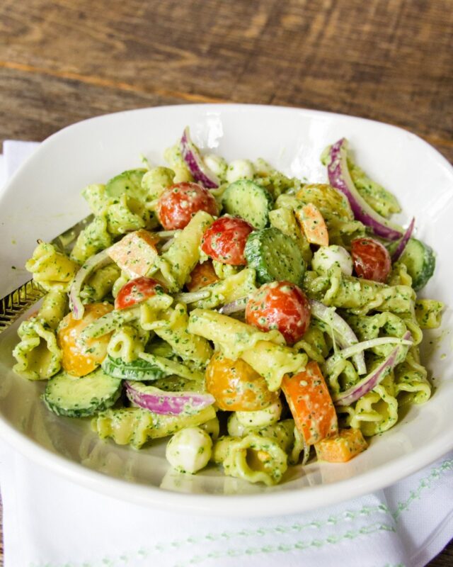 Creamy Pesto Pasta Salad Blue Jean Chef Meredith Laurence