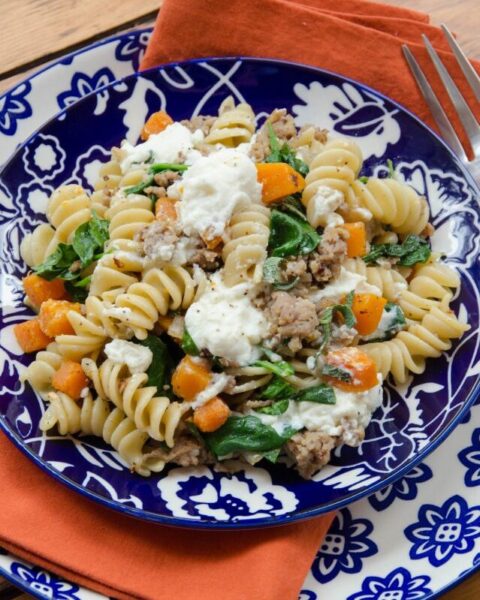 Butternut Squash, Sausage and Spinach Pasta Toss