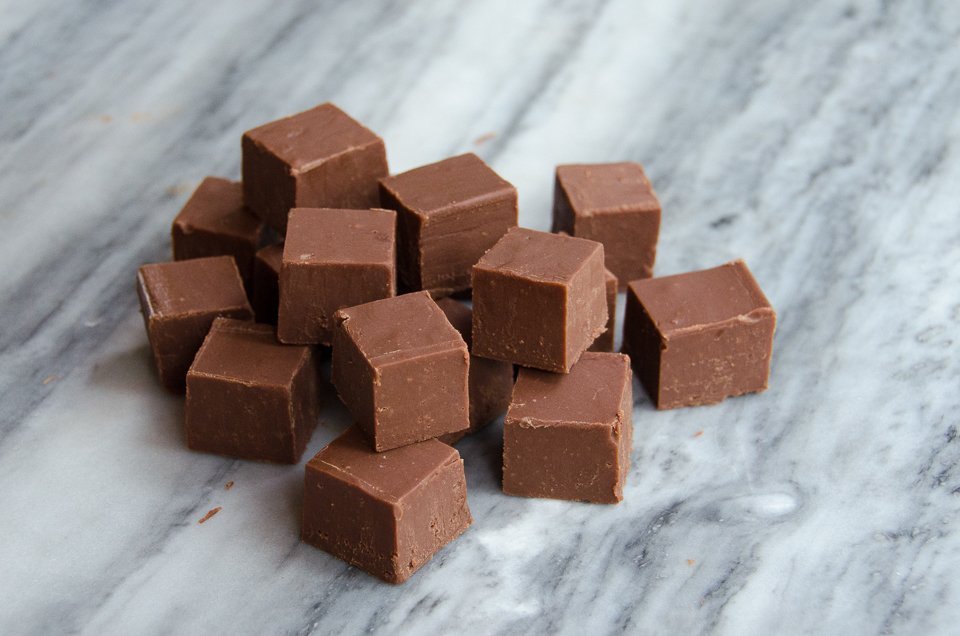 Basic Chocolate Fudge on a marble counter.