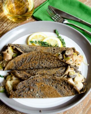 Buckwheat Crêpes with Chicken, Mushrooms and Leeks
