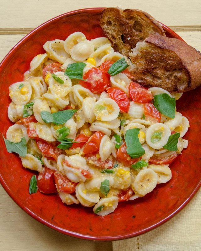 Creamy Corn and Tomato Orecchiette Blue Jean Chef Meredith Laurence