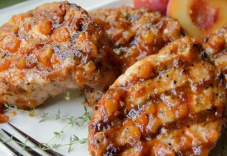 Grilled Pork Chops with Peach BBQ Sauce