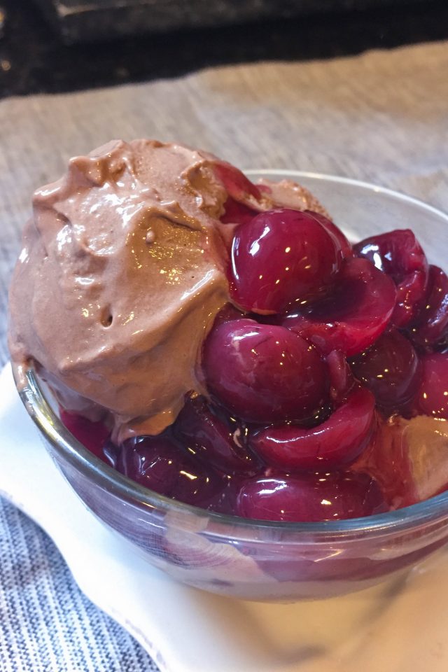 Sugar Free Chocolate Ice Cream with Brandied Cherries