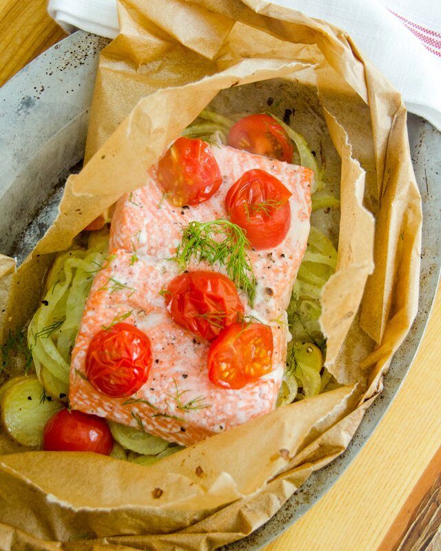 Sockeye Salmon en Papillote with Potatoes, Fennel and Dill