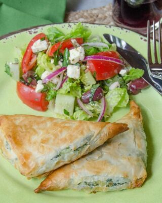 Spinach and Ricotta Phyllo Pockets with Greek Salad