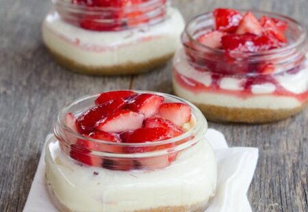 Mini Sous Vide Strawberry Cheesecakes