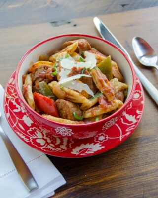 Penne Pasta with Sausage, Peppers and Onions