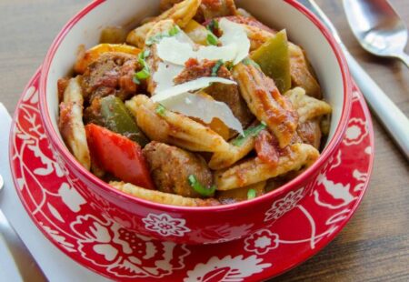 Penne Pasta with Sausage, Peppers and Onions