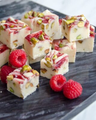 White Chocolate Raspberry Swirl Fudge