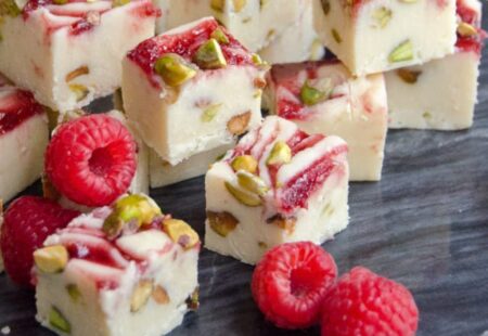 White Chocolate Raspberry Swirl Fudge