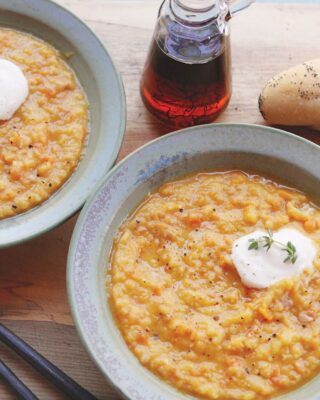 French Canadian Yellow Split Pea Soup with Maple Cream