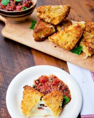 Mozzarella en Carrozza with Putanesca Sauce