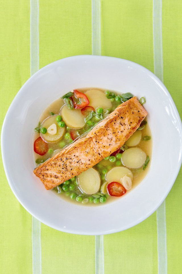 Salmon with Potatoes and Peas | Blue Jean Chef - Meredith Laurence