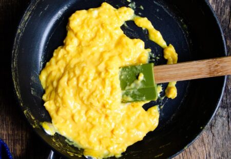 Scrambled Eggs In A Cast Iron Chef Skillet