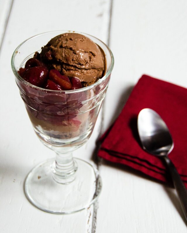 Sugar Free Chocolate Ice Cream with Brandied Cherries