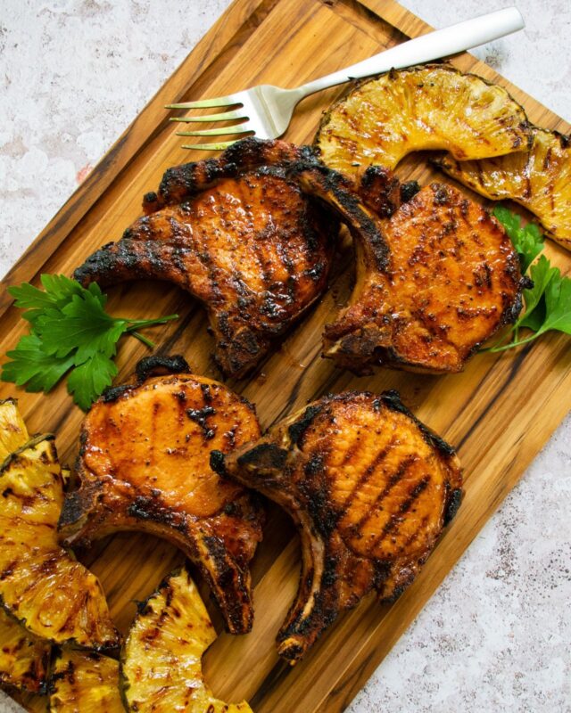 Brined Pork Chops with Grilled Pineapple