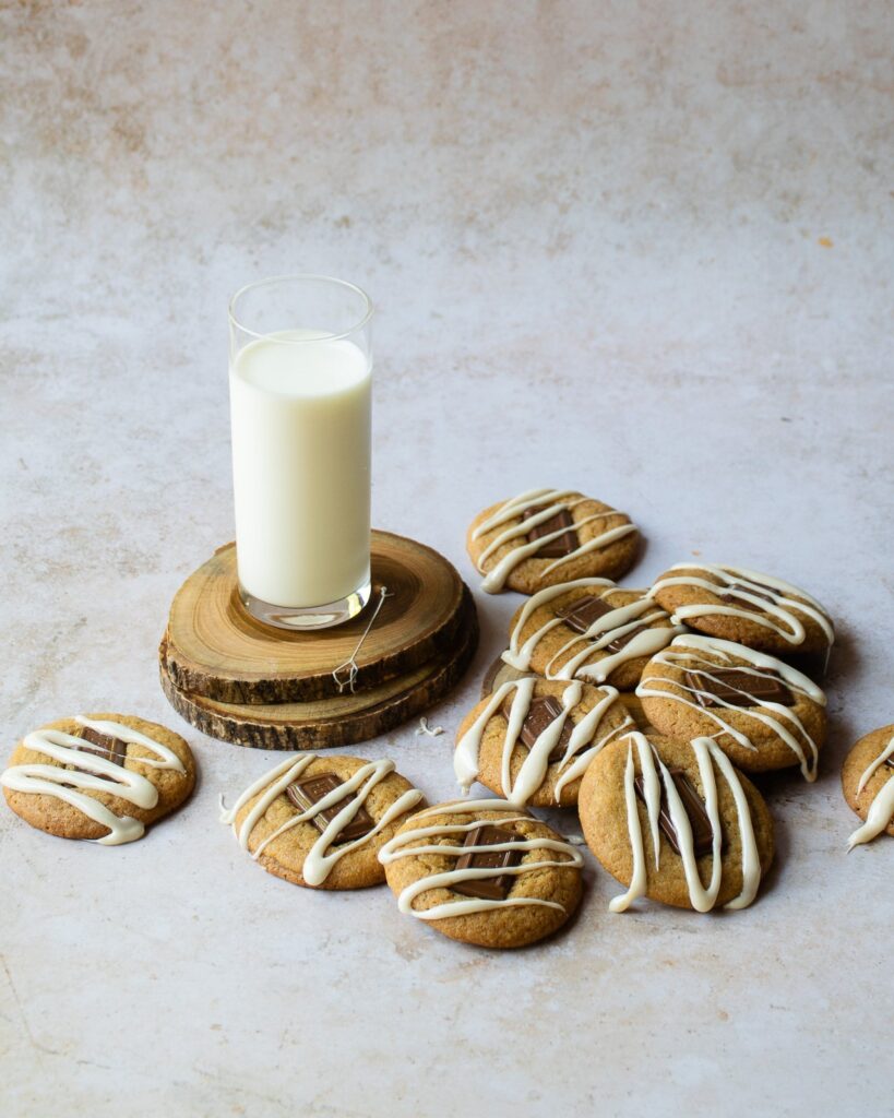 S'mores cookies with a glass of milk.