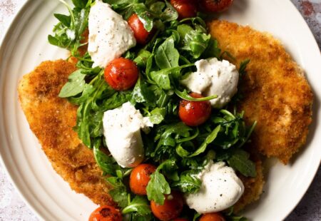 Chicken Paillard with Burrata and Roasted Cherry Tomatoes