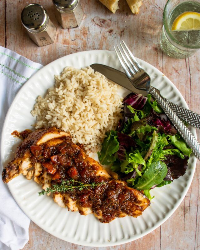 Chicken Breasts with Tomato Balsamic Pan Sauce