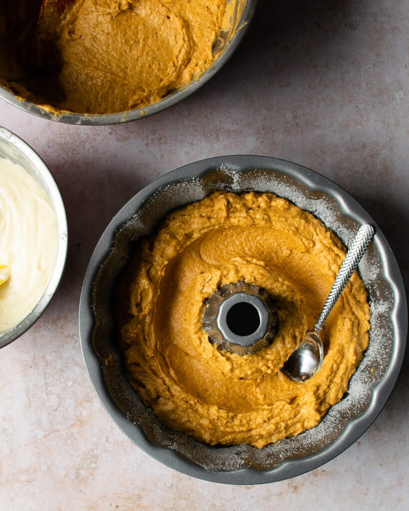 Pumpkin Cheesecake Swirl Bundt Cake - The Kelly Kitchen