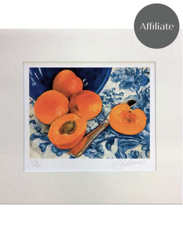 Apricots with blue bowl
