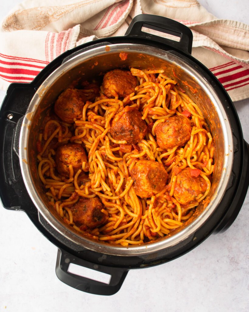 Pressure Cooker Spaghetti and Meatballs with Herbed Ricotta