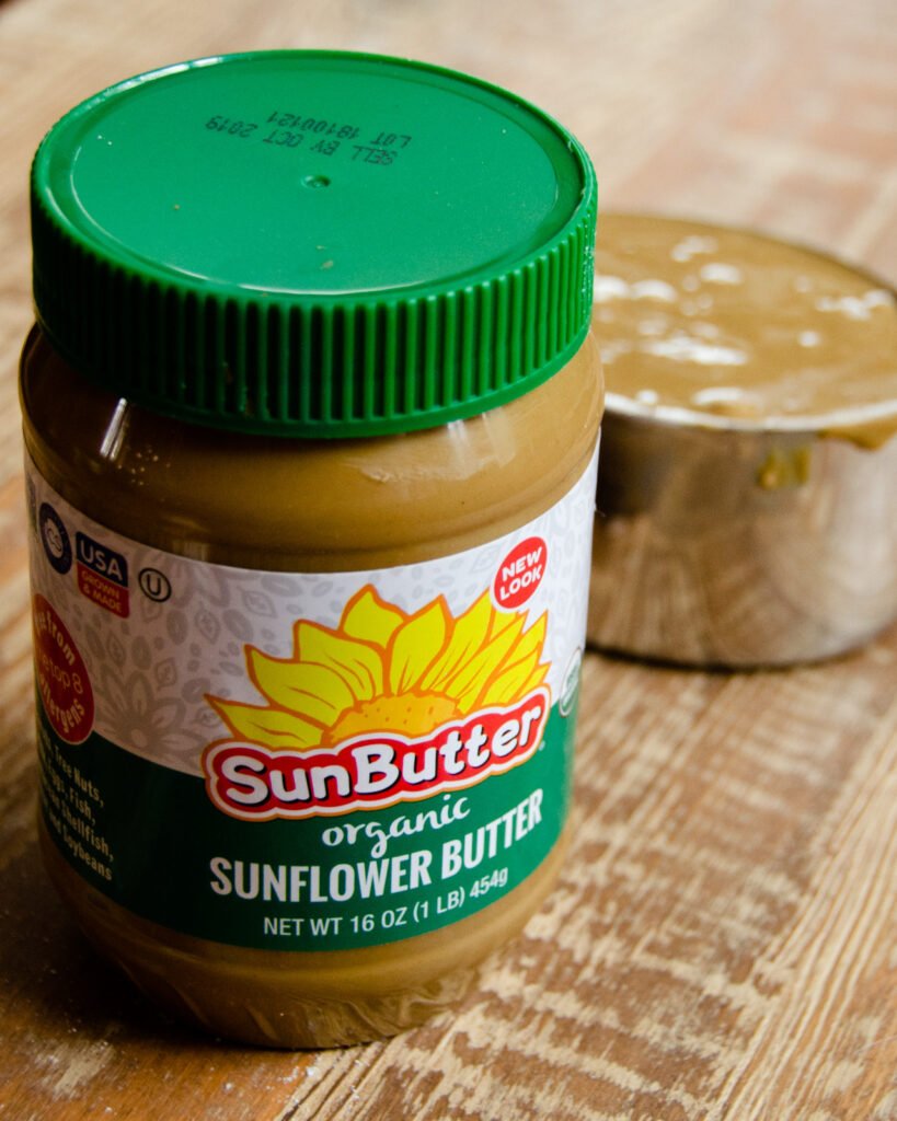 close up shot of a jar of sunbutter.