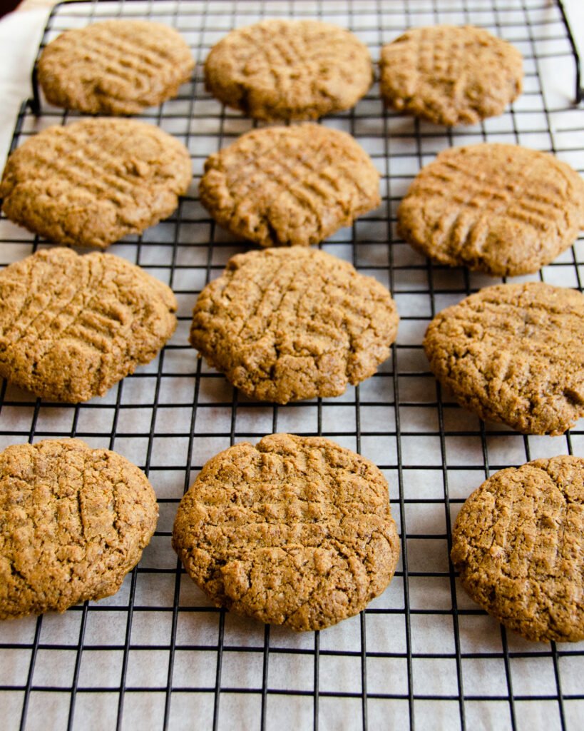 Sunbutter cookies on a cooling rack.