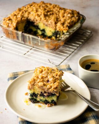 Blueberry Crumb Coffee Cake with Lemon Glaze