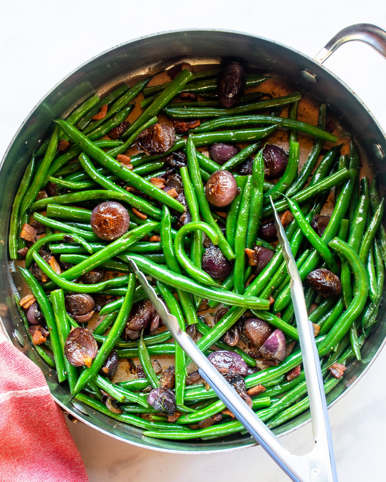Green Beans, Pearl Onions and Bacon Blue Jean Chef Meredith Laurence