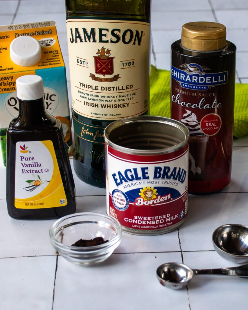 Ingredients on a white tiled counter.