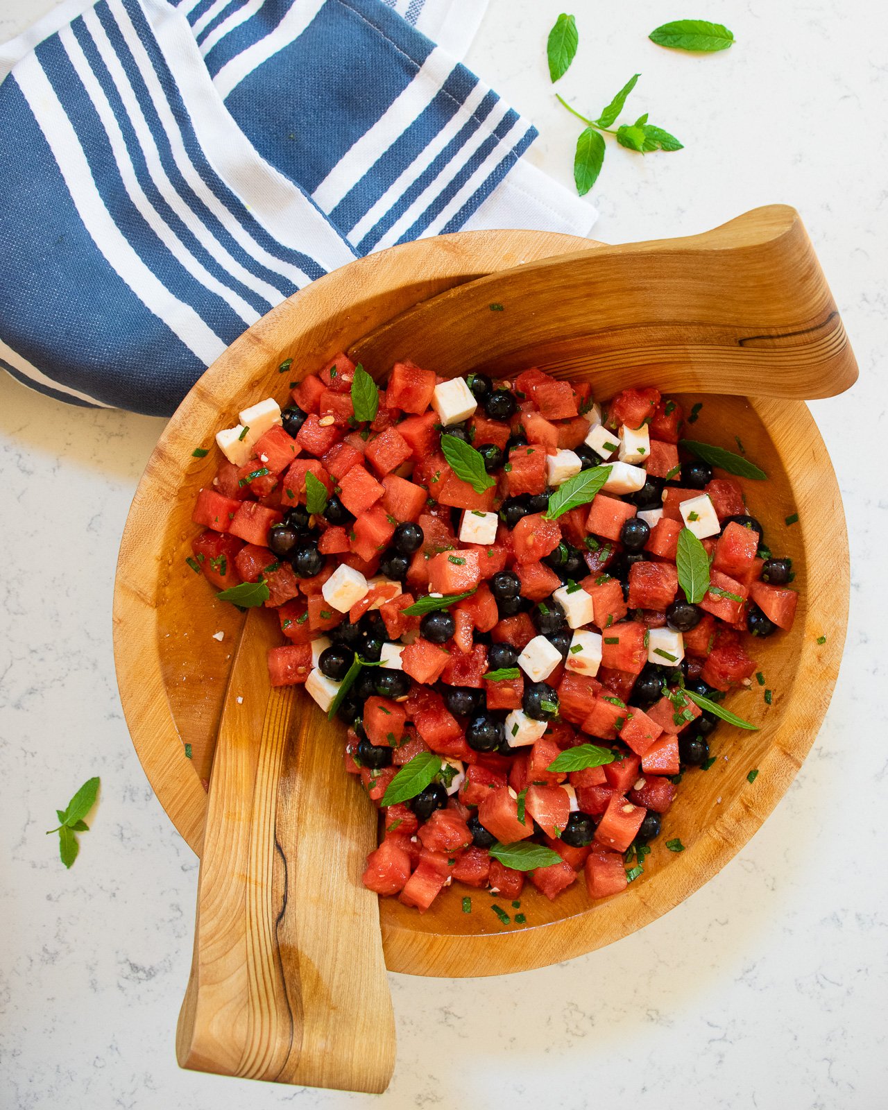 Watermelon Feta Salad with Blueberries and Mint Vinaigrette