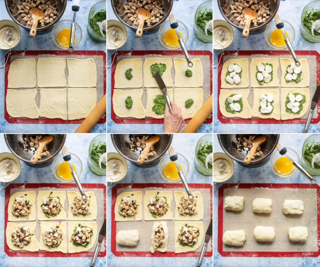 Six images showing how to make a hot pocket.