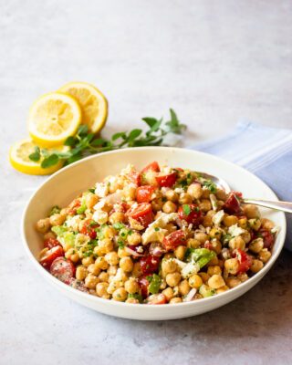 Chickpea Salad with Tomatoes and Creamy Feta Vinaigrette