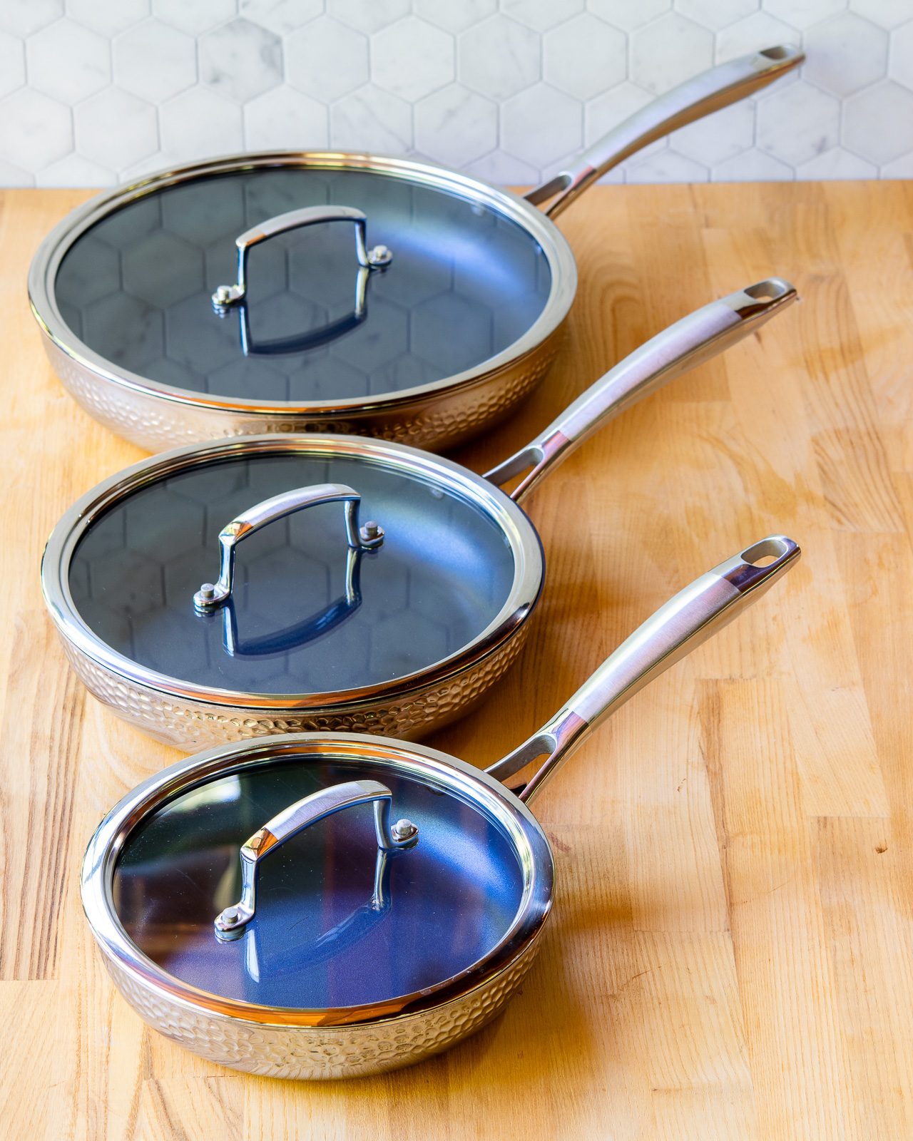Blue Jean Chef 9-Piece Stainless Steel Cookware Set, Hammered Finish