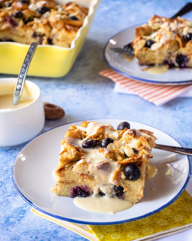 Blueberry Bread Pudding with Maple Mascarpone Sauce