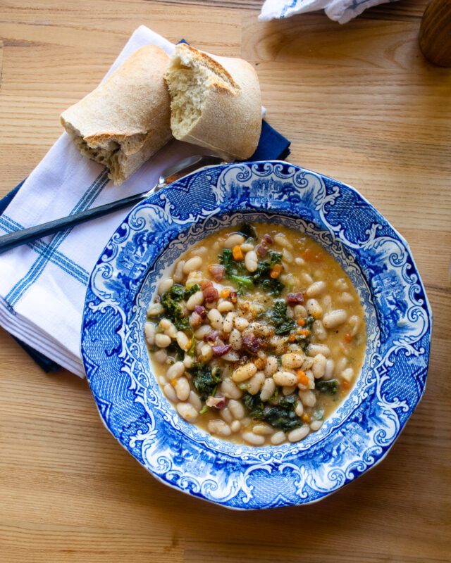 Slow Cooker Creamy White Beans with Pancetta & Greens
