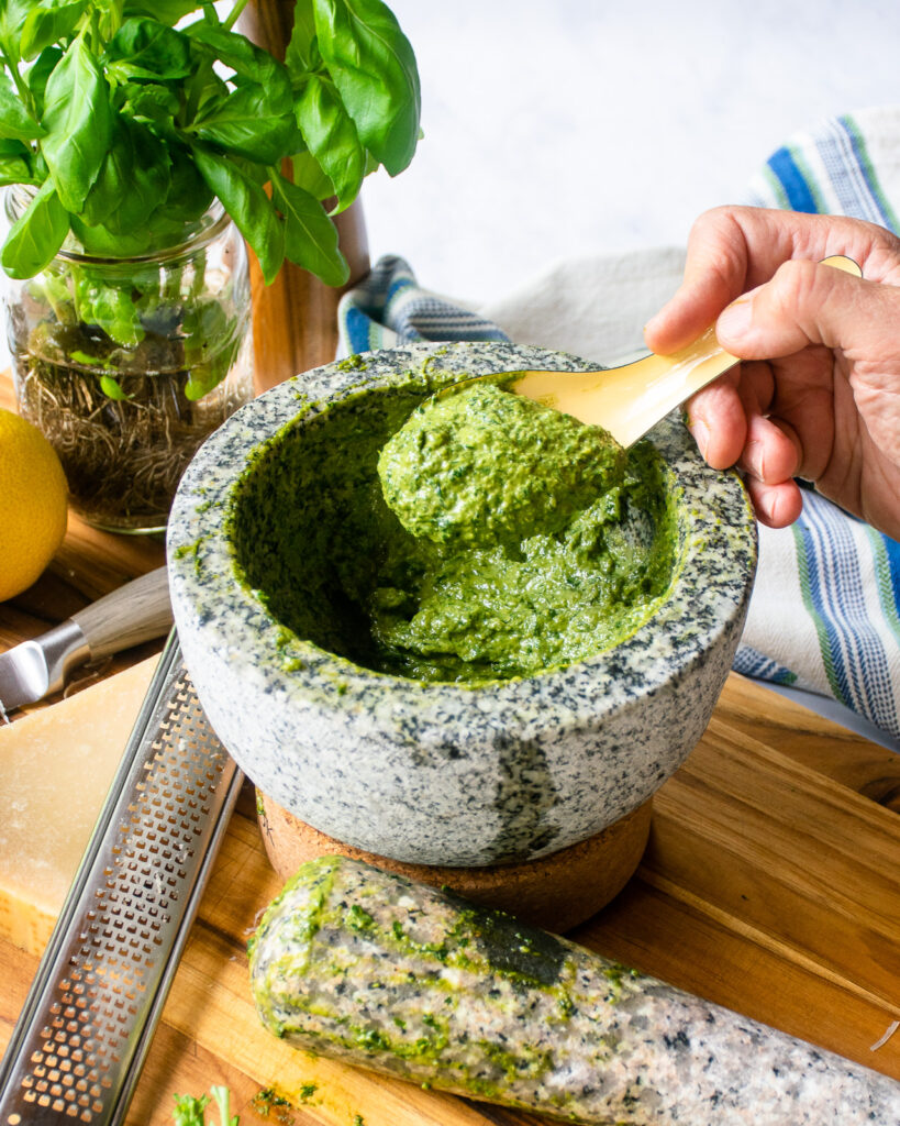 Avoid bitter basil and garlic with a mortar and pestle